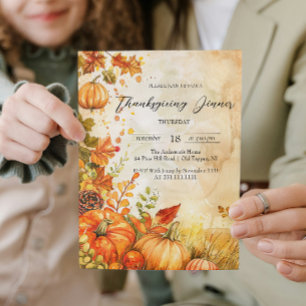 Fall Pumpkins and Leaves Thanksgiving Dinner Invitation
