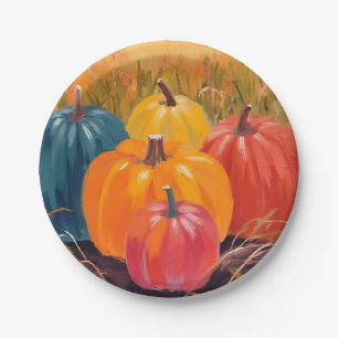 Fall Pumpkins   Autumn Landscape Watercolor Art Paper Plate