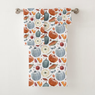 Fall Pumpkins & Autumn Leaves Pattern Bath Towel Set