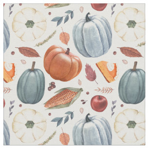 Fall Pumpkins & Autumn Leaves Pattern Fabric