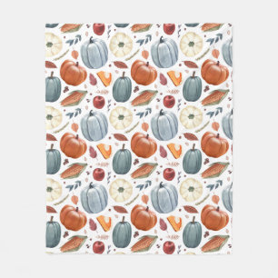 Fall Pumpkins & Autumn Leaves Pattern Fleece Blanket
