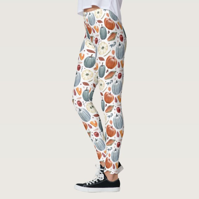 Fall Pumpkins & Autumn Leaves Pattern Leggings (Left)