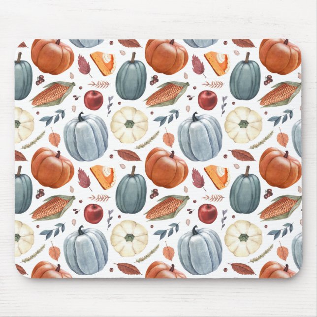 Fall Pumpkins & Autumn Leaves Pattern Mouse Mat (Front)