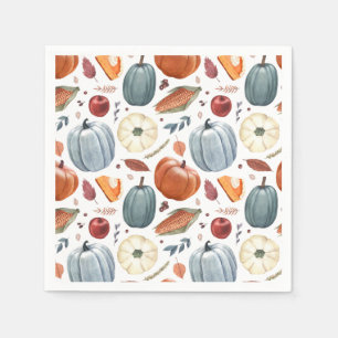 Fall Pumpkins & Autumn Leaves Pattern Napkin