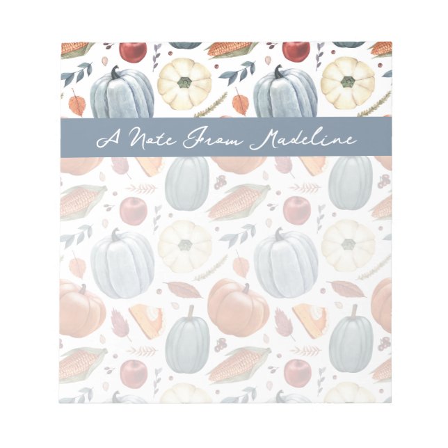 Fall Pumpkins & Autumn Leaves Pattern Notepad (Front)