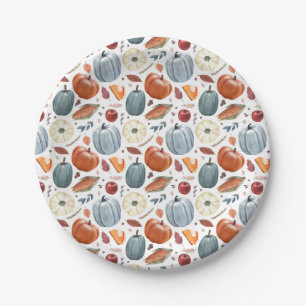 Fall Pumpkins & Autumn Leaves Pattern Paper Plate