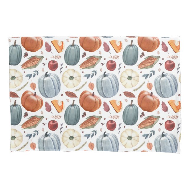 Fall Pumpkins & Autumn Leaves Pattern Pillowcase (Front)