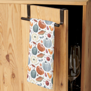 Fall Pumpkins & Autumn Leaves Pattern Tea Towel