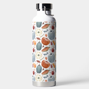 Fall Pumpkins & Autumn Leaves Pattern Water Bottle
