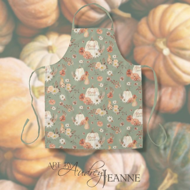 Fall Pumpkins  Autumn Thanksgiving BOHO Floral Apron (Creator Uploaded)