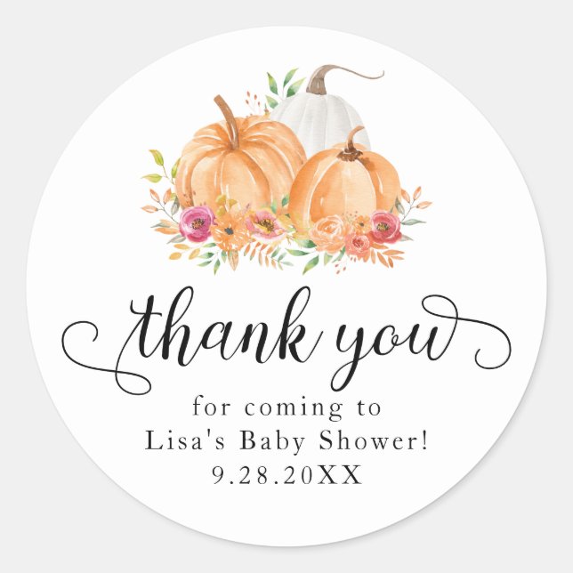 Fall Pumpkins Baby Shower Thank You Stickers (Front)
