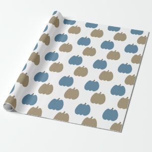 Fall Pumpkins Blue Beige Wrapping Paper
