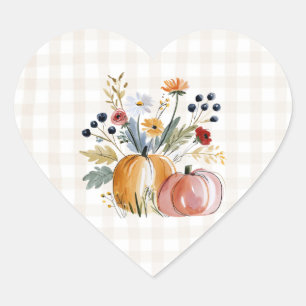 Fall Pumpkins Bridal Shower Floral Watercolor Heart Sticker