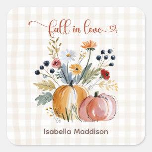 Fall Pumpkins Bridal Shower Floral Watercolor Square Sticker