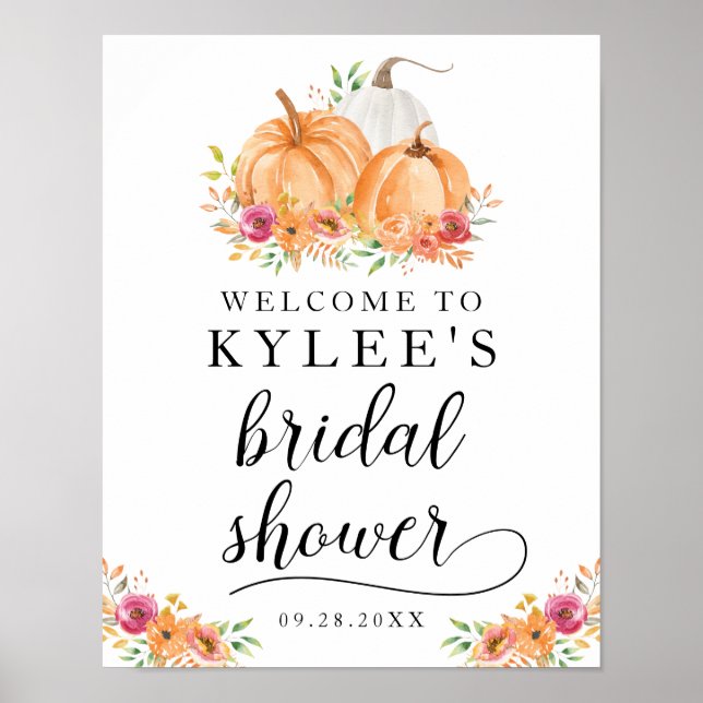 Fall Pumpkins Bridal Shower Welcome Poster (Front)