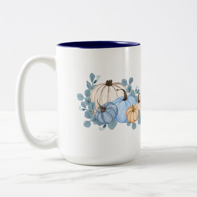Fall Pumpkins Coffee Mug, Farmhouse Fall Pumpkins, Two-Tone Coffee Mug (Left)