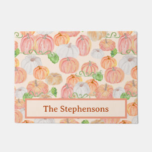 Fall pumpkins family last name custom welcome doormat