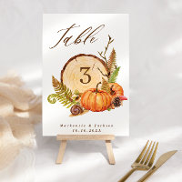 Fall Pumpkins Ferns & Wood Slice Script Wedding