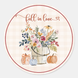 Fall Pumpkins Florals Watercolor Classic Round Sticker