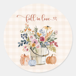 Fall Pumpkins Florals Watercolor Classic Round Sticker