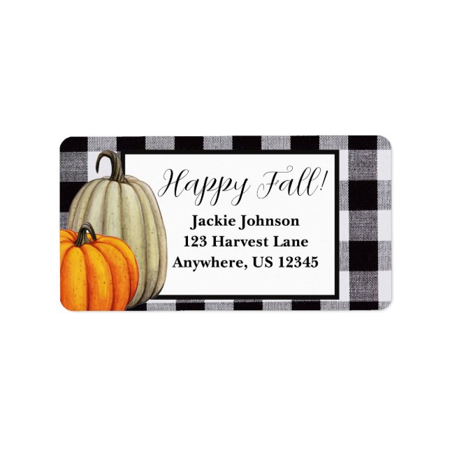 Fall Pumpkins Gingham Plaid Happy Fall Address  Label (Front)