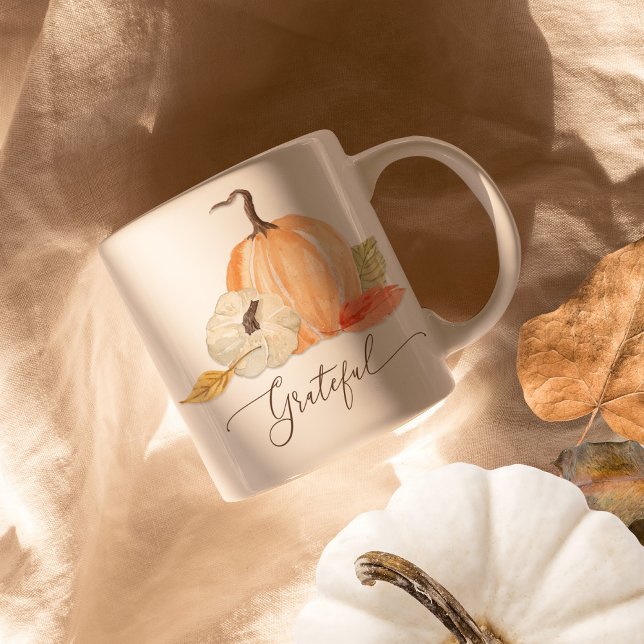 Fall Pumpkins Grateful Watercolor Autumn Leaves Coffee Mug (Creator Uploaded)