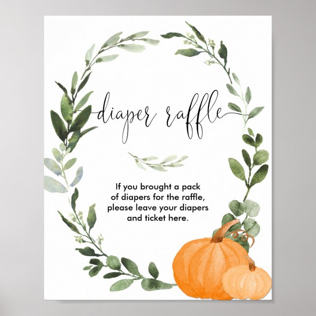 Fall pumpkins greenery diaper raffle baby shower poster (Front)