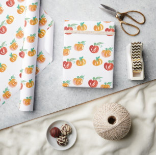 Fall Pumpkins Hand Painted Orange Wrapping Paper