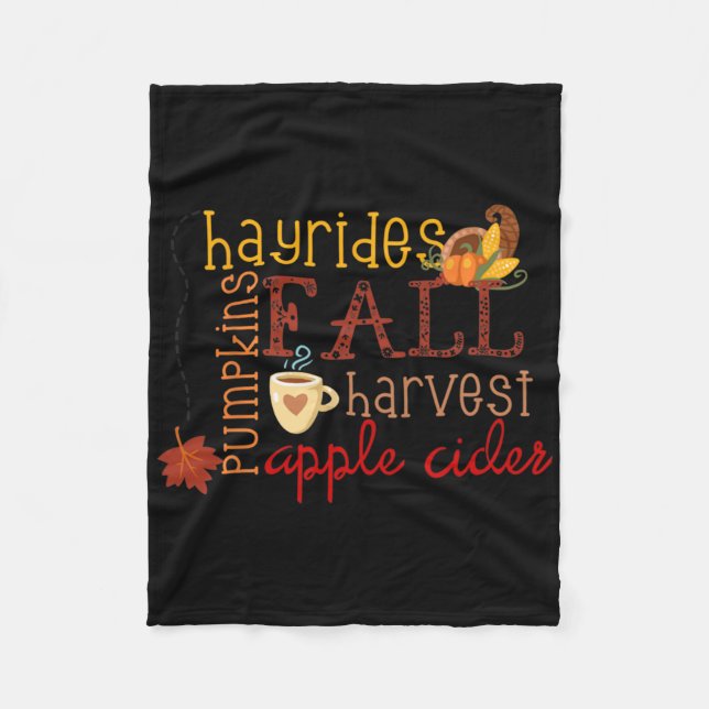 Fall Pumpkins Hayrides Harvest Apples Ciders Autum Fleece Blanket (Front)