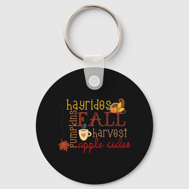 Fall Pumpkins Hayrides Harvest Apples Ciders Autum Key Ring (Front)
