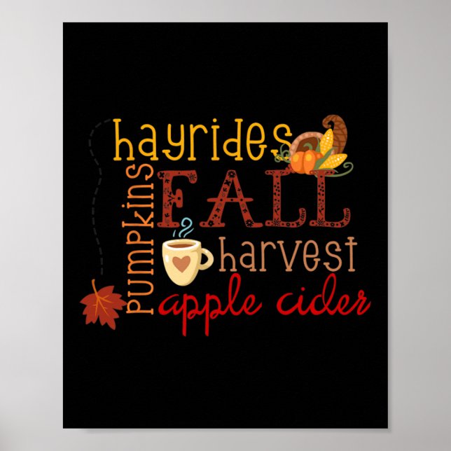 Fall Pumpkins Hayrides Harvest Apples Ciders Autum Poster (Front)