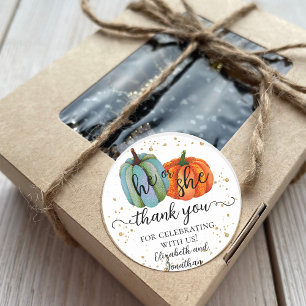 Fall Pumpkins He or She Gender Reveal Thank You Classic Round Sticker