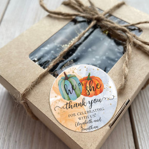 Fall Pumpkins He or She Gender Reveal Thank You Classic Round Sticker