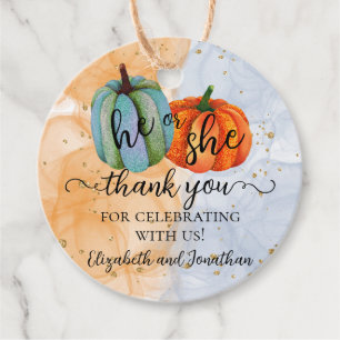 Fall Pumpkins He or She Gender Reveal Thank You Favour Tags