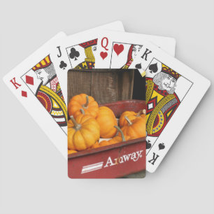 Fall Pumpkins In Old Red Wagon Playing Cards