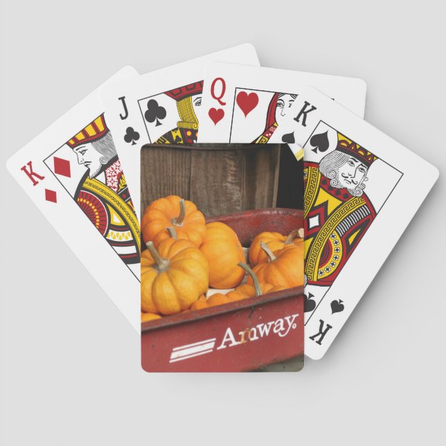Fall Pumpkins In Old Red Wagon  Playing Cards (Back)