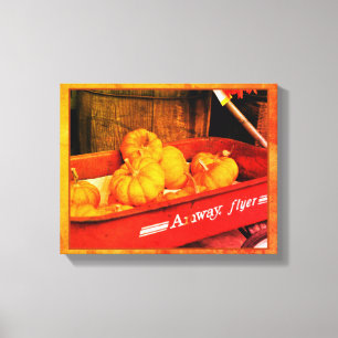 Fall Pumpkins In Old Red Wagon Vintage  Canvas Print