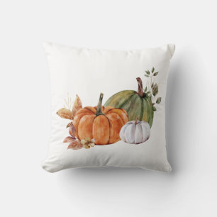 Fall Pumpkins in Orange, White, and Green Cushion