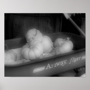 Fall Pumpkins In Wagon Black White Photo Print