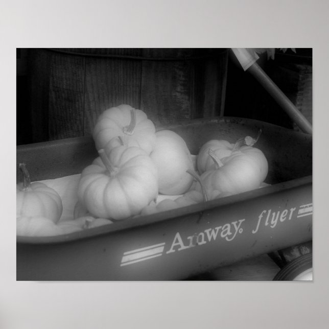 Fall Pumpkins In Wagon Black White Photo Print (Front)
