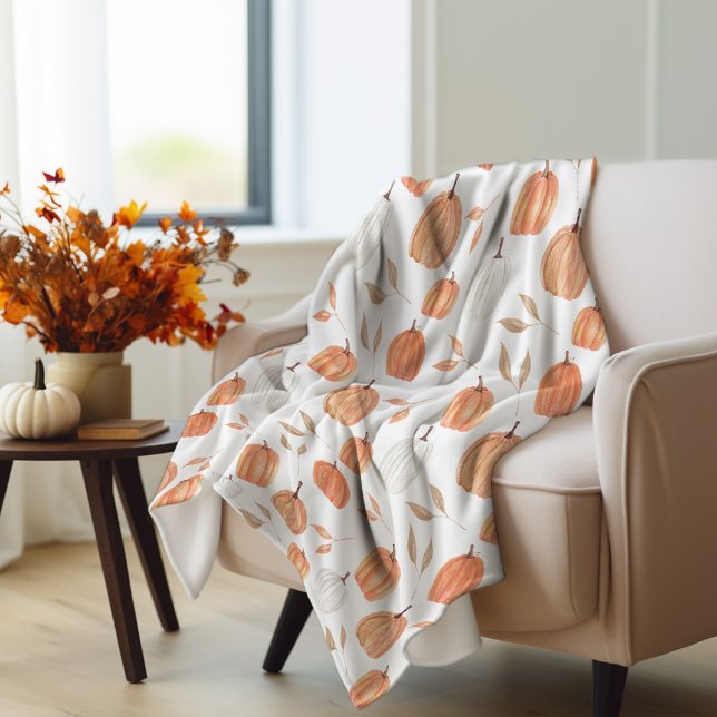 Fall Pumpkins & Leaves Fleece Blanket (Creator Uploaded)