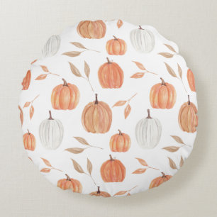 Fall Pumpkins & Leaves Round Cushion