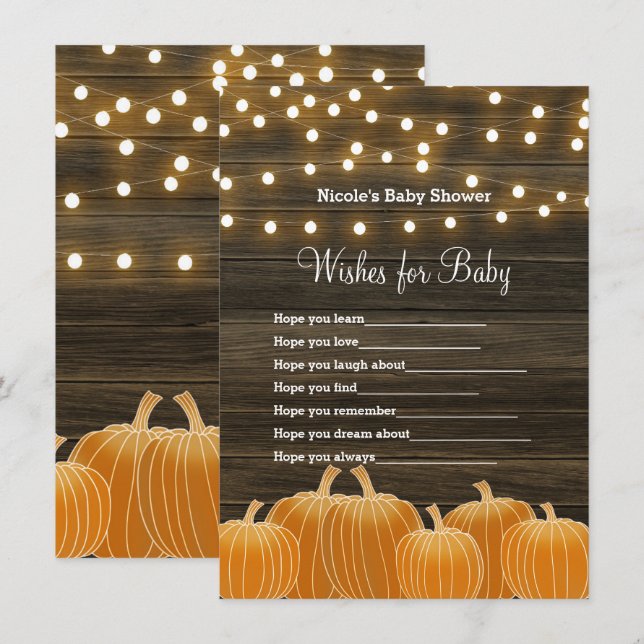 Fall Pumpkins & Lights Wishes for Baby Shower Game Invitation (Front/Back)