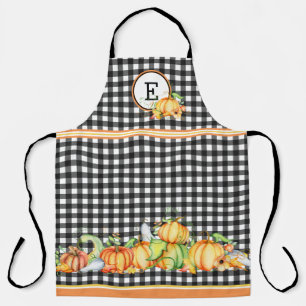 Fall Pumpkins On Black Gingham Monogrammed Apron