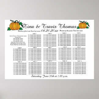 Fall Pumpkins Party Wedding Guests Seating Charts