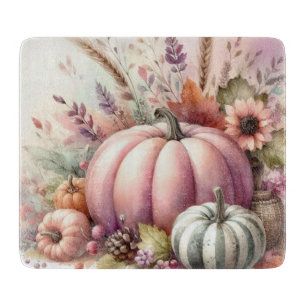 Fall pumpkins pastel colours watercolor painting cutting board