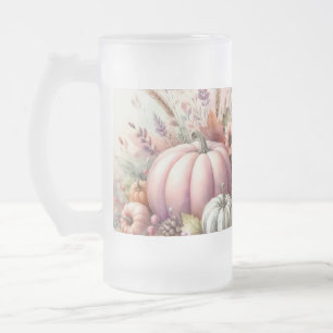 Fall pumpkins pastel colours watercolor painting  frosted glass beer mug