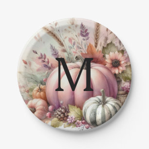 Fall pumpkins pastel colours watercolor painting paper plate