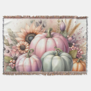 Fall pumpkins pastel colours watercolor painting  throw blanket