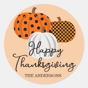 Fall Pumpkins Personalised Happy Thanksgiving Classic Round Sticker